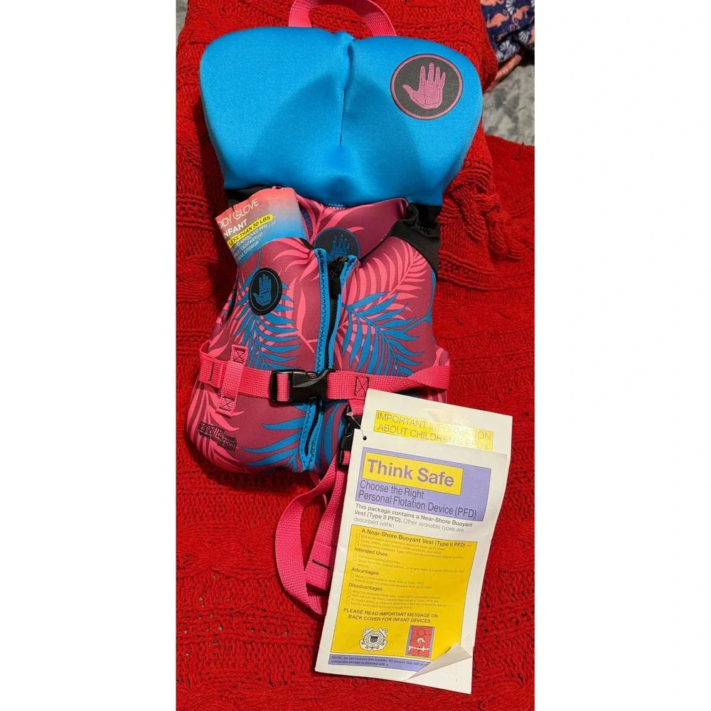 Body Glove Infant Life Jacket PFD Pink Blue Palm Type II Vest Less Than 30 Lbs